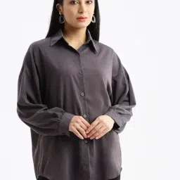 SHOWOFF Grey Relaxed Fit Oversized Shirt-image-14
