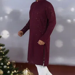Atly Men Embroidered Regular Sequinned Kurta with Pyjamas image 4