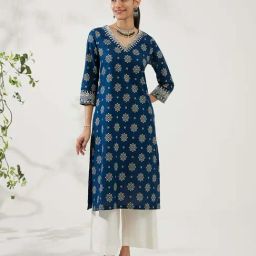 Daali Navy Cotton Printed Straight Kurta-image-13
