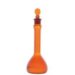 Supertek 400 ml QR Coded Volumetric Flask ASTM Amber Color Wide Mouth Heavy Duty Class A with Glass Stopper and Individual Works Certificate, 46.434.0400QR-80