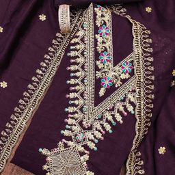 Mitera Women Purple Chanderi Embroidered Pure Cotton Ethnic Unstitched Dress Material-picture-8