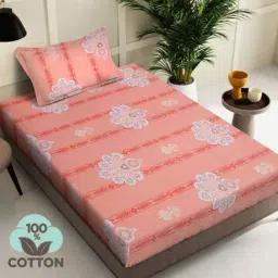 Klotthe Orange 400 TC Cotton Single Elastic Book Fold Bedsheet with Pillow Cover-image-24