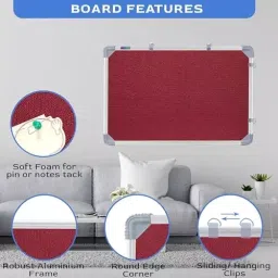 EDUWAY Small Pin Up Board 122x61 cm (4x2 Feet) Maroon with 20 Push Up Pins image 5