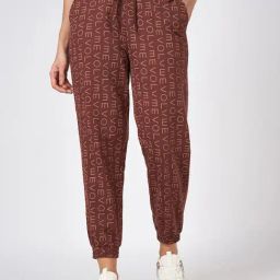 Ajile By Pantaloons Brown Cotton Comfort Fit Print Trackpants-image-83