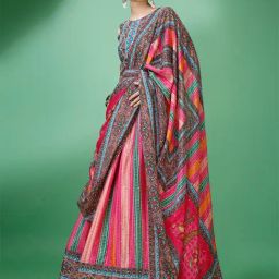 PURVAJA Pink Printed Semi Stitched Lehenga & Unstitched Blouse With Dupatta-1