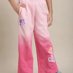 Kidsville Barbie Printed Regular Fit Pink Joggers For Girls-image-70