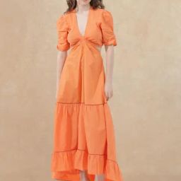 RAREISM Orange Cotton Solid A-Line Dress-picture-6