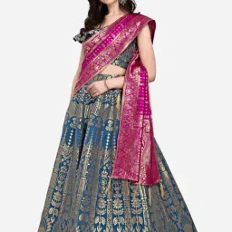 PURVAJA Grey Printed Stitched Lehenga & Unstitched Blouse With Dupatta-image-71