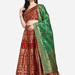 PURVAJA Red Printed Stitched Lehenga & Unstitched Blouse With Dupatta-image-32