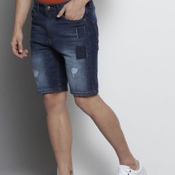 The Indian Garage Co Men Navy Blue Slim Fit Denim Shorts-picture-32