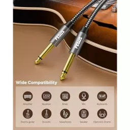 FEDUS Mono to Mono L-Shape Guitar Jack Cable Grey 1.5 m for Mixer, Microphone, Amplifier, Stereo Speaker image 2
