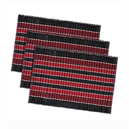 Aura Red & Black 3 Pieces Textured Cotton Rectangle Doormats-5