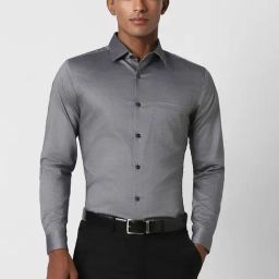 Peter England Elite Grey Cotton Slim Fit Texture Shirt-image-89