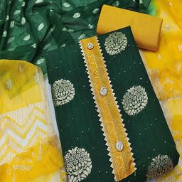 Peachmode Women Green Woven Design Floral Dress Material-picture-15