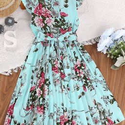 Billion Girls Floral Printed Cap Sleeve Fit & Flare Midi Dress-93