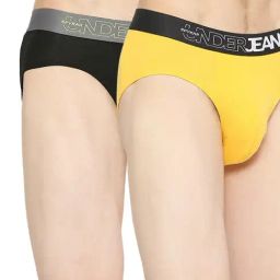 UnderJeans by Spykar Yellow & Black Briefs - Pack of 2-image-44