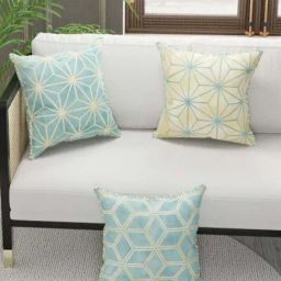 Bianca Suzane Beige & Mint Micro Fiber Reversible Printed Cushion Covers - Set of 3-8