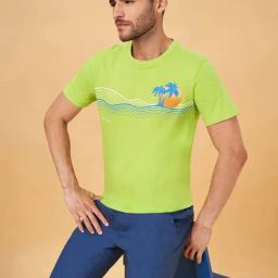 Urban Ranger by Pantaloons Green Slim Fit Printed Crew T-Shirt-16