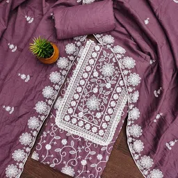 Lilots Floral Embroidered Thread Work Unstitched Dress Material-image-54