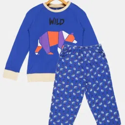 Kiddopanti Kids Royal Blue Printed Full Sleeves T-Shirt with Pyjamas-image-70