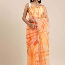 Geroo Jaipur Orange Printed Saree With Unstitched Blouse-image-53