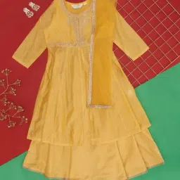 Akkriti by Pantaloons Kids Mustard Embroidered Kurta Set-image-71
