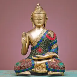 Ekaa Handicrafts Brass Buddha with Stonework-picture-16