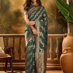 SAINOOR Ethnic Motifs Zari Banarasi Saree-image-41