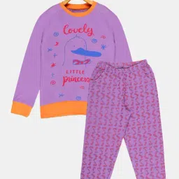 Kiddopanti Kids Purple Printed Full Sleeves T-Shirt with Pyjamas-image-56