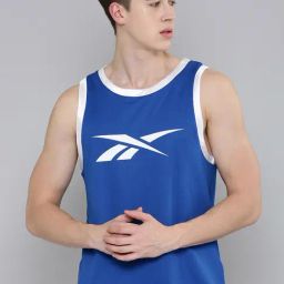 Reebok Blue Regular Fit Logo Printed Tank Tee-image-76