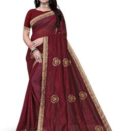 Pemal Designer Embellished Embroidered Silk Blend Saree-picture-5
