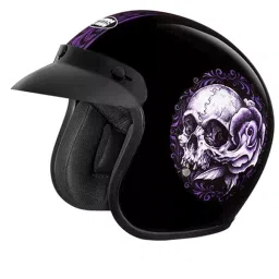Studds JETSTAR CLASSIC D7 DECOR BLACK (570 mm) Medium Open Face Helmet, D7 FLORAL SKULL-picture-34