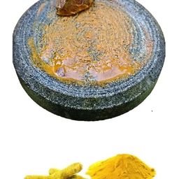 rare oceans Round Shape Sandal (Chandan),Turmeric(Haldi) Grinding Mortar Stone Hand Muller Grinder Small Size,Grey 10cmx10cmx2cm (Code00_19) image 1