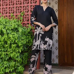 JISORA Tropical Printed Russian Silk Tunic With Trouser Co-Ord Set-picture-16
