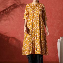 Sangria Floral Printed Mandarin Collar A-Line Kurta-picture-16