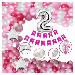 Bubble Trouble Solid Happy Birthday Balloons Decoration Kit Combo Pink - Pack of 81-4
