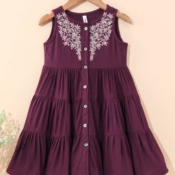 Babyhug Sleeveless Floral Embroidered Ethnic Dress - Purple-image-2