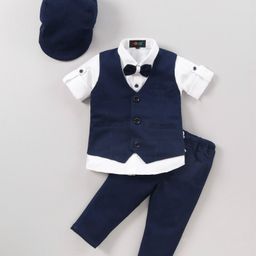 Robo Fry Full Sleeves Solid Party Suits With Cap & Bow - Blue-picture-16
