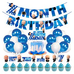 Zyozi Boss Baby 7th Month Birthday Decoration Items for Baby Boy, Blue - Pack of 37-image-34