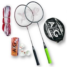 AXG NEW GOAL Scratch Resistant A 2000 Badminton Racquets Set Of 2 with 3 Feather Shuttles and Net Badminton Kit - Multicolor-9