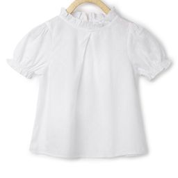 Chuppan Chupai Puffed Half Sleeves Ruffled Neckline Detailed Solid Flared Top - White-picture-19
