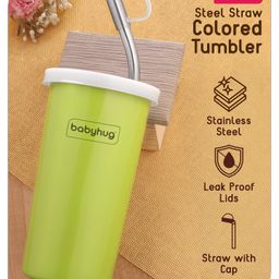 Babyhug Steel Straw Colored Tumbler Green - 450 ml-10