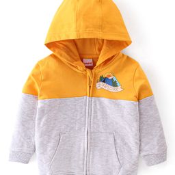 Babyhug Cotton Knit Full Sleeves Hoodie With Quilting Detailing & Text Print - Yellow & Grey-image-78