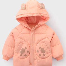Kookie Kids Full Sleeves Padded Winter Jacket With Bear Ear - Orange-image-59