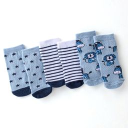 Cutewalk By Babyhug Anti Bacterial Ankle Length Socks Lion Design Pack Of 3 - Blue-image-47