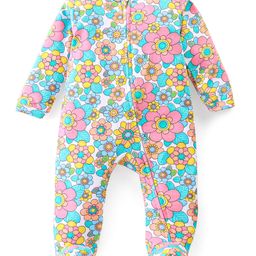 Babyhug Interlock Cotton Knit Full Sleeves Floral Print Sleep Suit- Multicolour-image-69