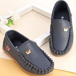 Cute Walk by Babyhug Slip On Loafer Shoes with Crown Applique- Blue-image-60