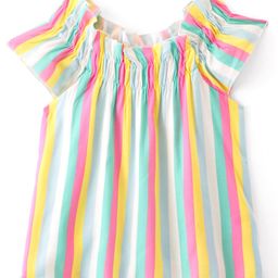 Babyhug 100% Rayon Woven Striped Half Sleeves  Top with Smocking & Frill Detailing - Multicolour-image-108