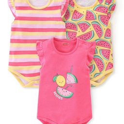 Babyhug 100% Cotton Knit Frill Sleeves Onesies Fruit Print Pack of 3- Multicolor-image-7