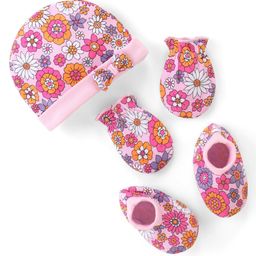 Babyhug 100% Cotton Cap Mittens & Booties with Floral Print - Multicolour-image-84